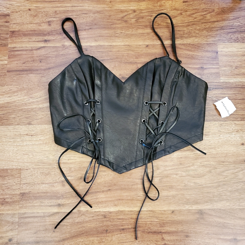 French Kiss Faux Leather Size Medium Crop Top